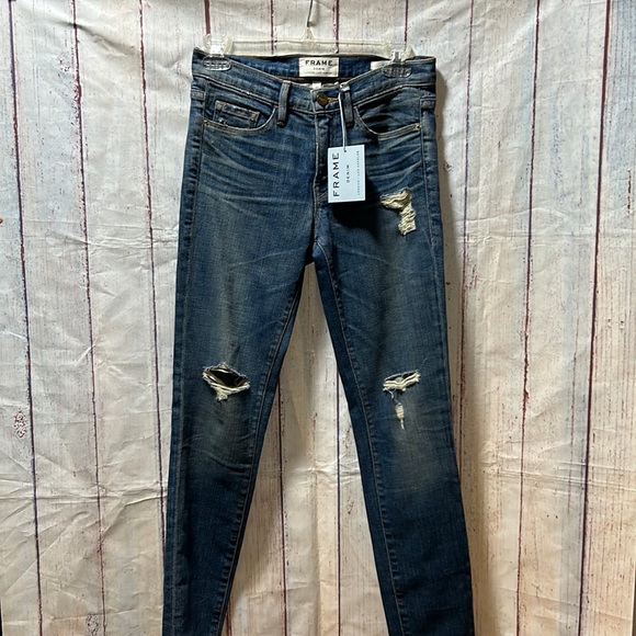 NWT Frame Denim “Le garçon” distressed mid rise skinny jeans - Picture 1 of 11